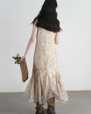 Ink Print Sleeveless A-Line Maxi Dress