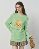 Puppy Letter Print Loose Long-Sleeve T-Shirt