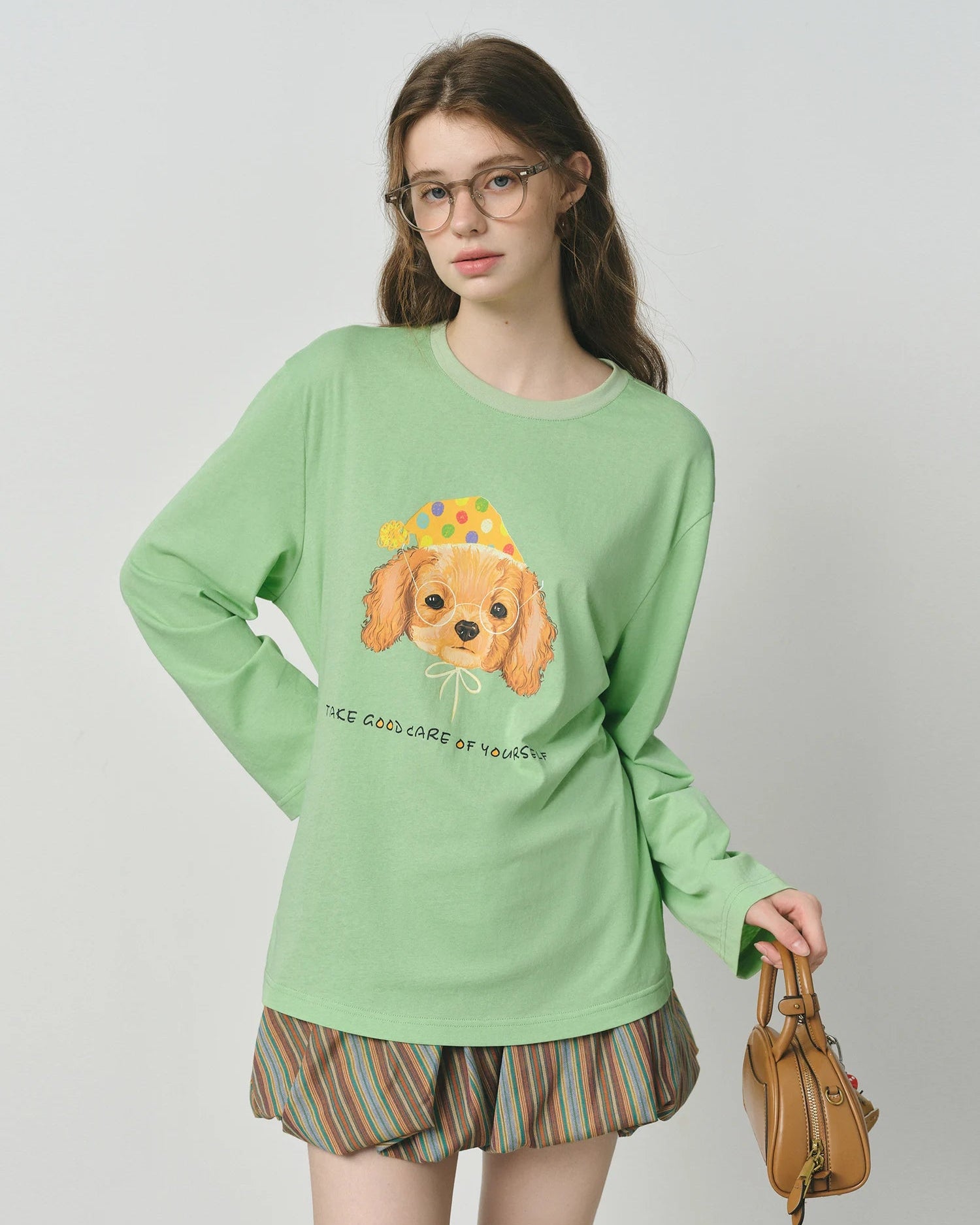 Puppy Letter Print Loose Long-Sleeve T-Shirt