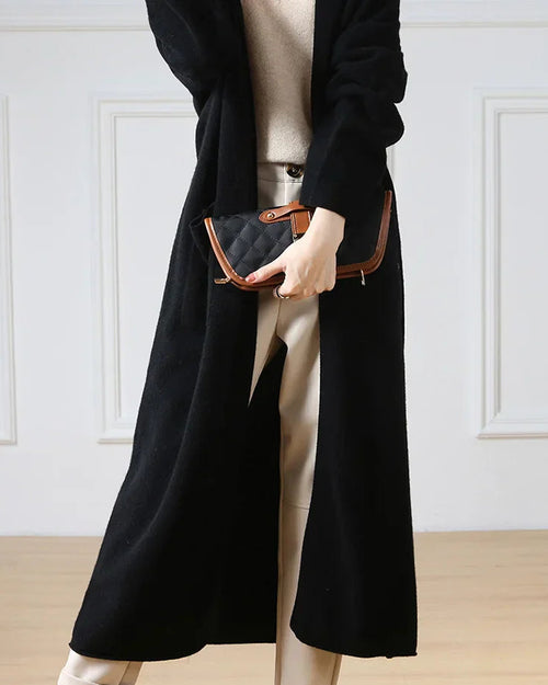 Open Front 100% Merino Wool Long Cardigan