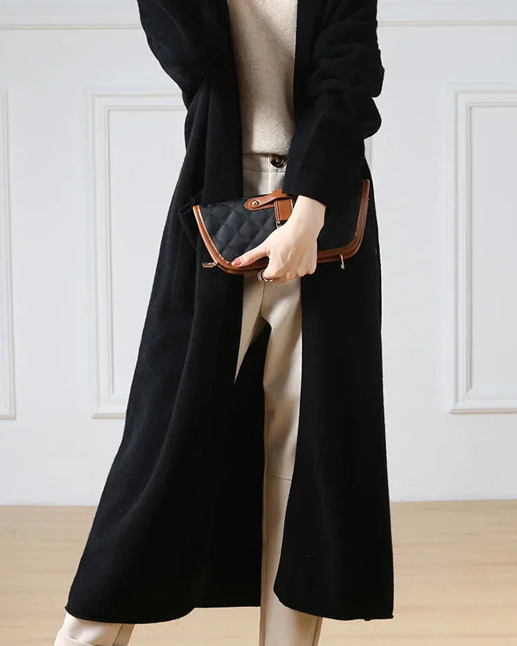 Open Front 100% Merino Wool Long Cardigan