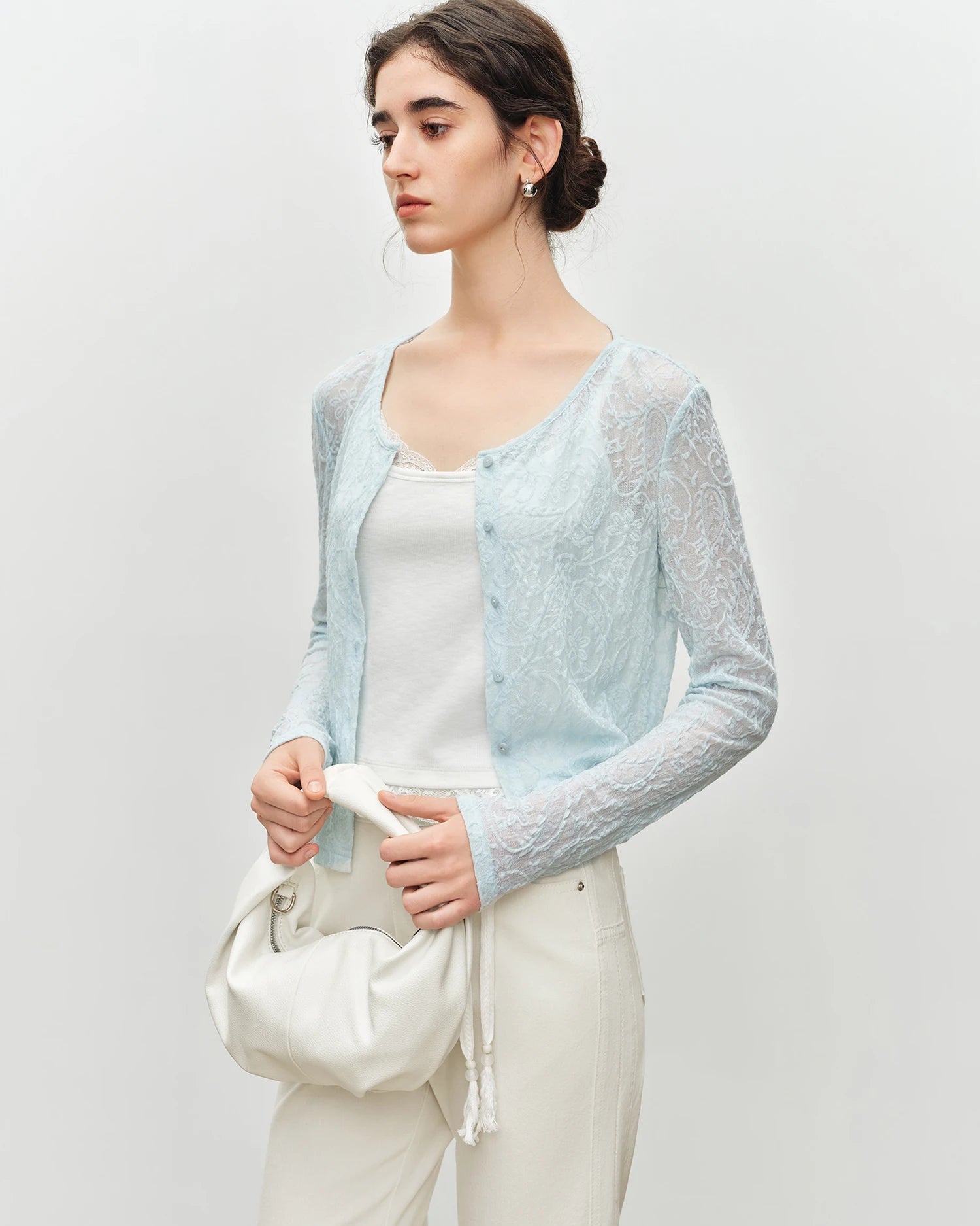 Lace-Trimmed Knit Cardigan