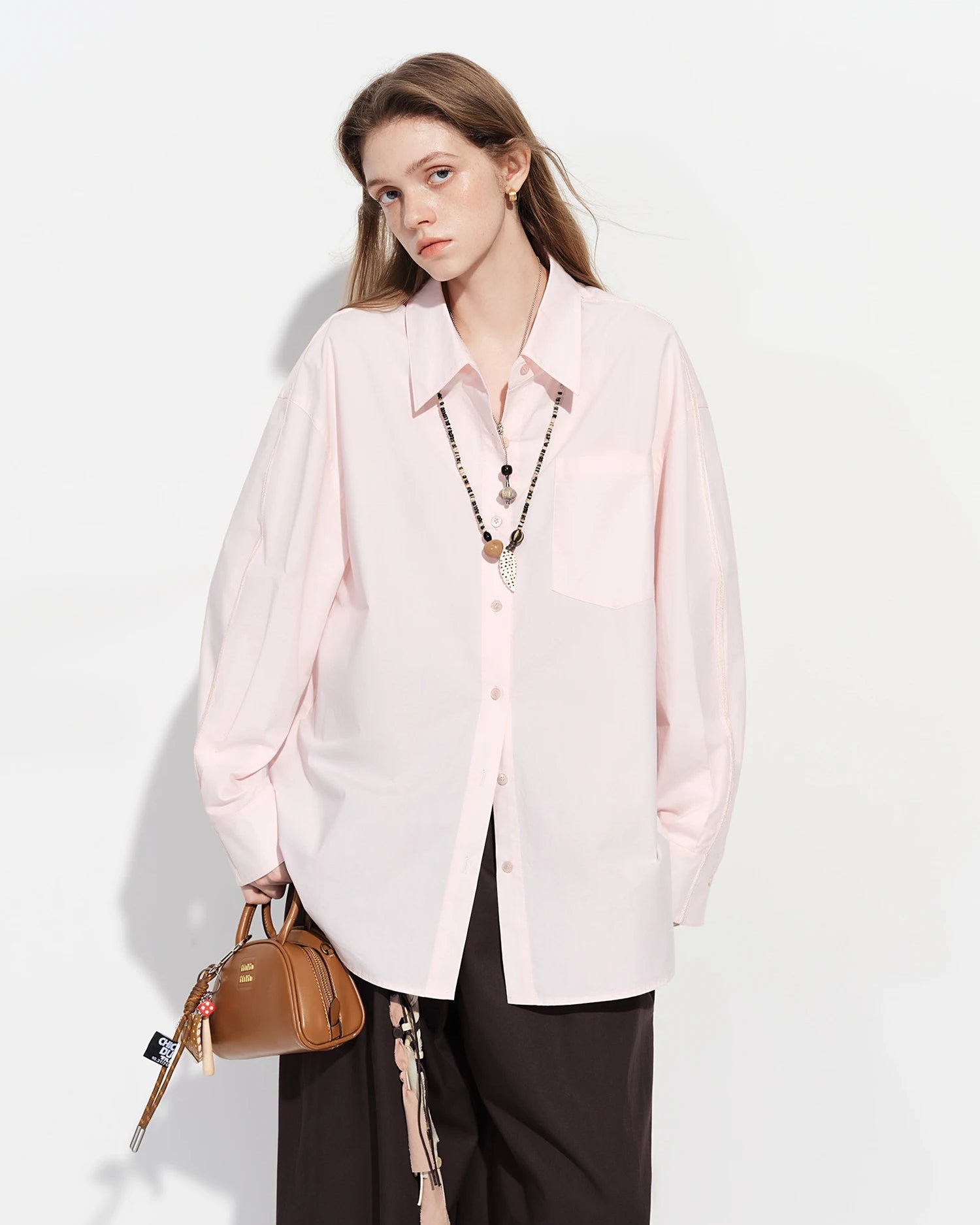 Loose-Fit Cotton Stand-Collar Shirt
