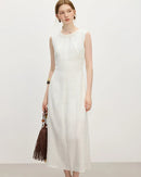 Wood Ear Edge Linen Round Neck Sleeveless Dress