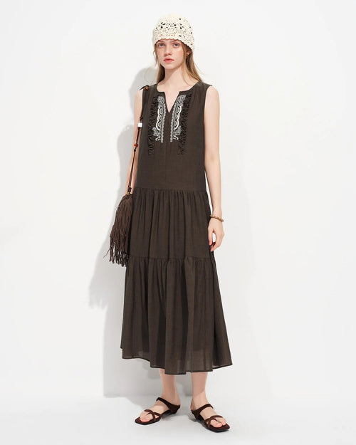 V-Neck Sleeveless A-Line Maxi Dress
