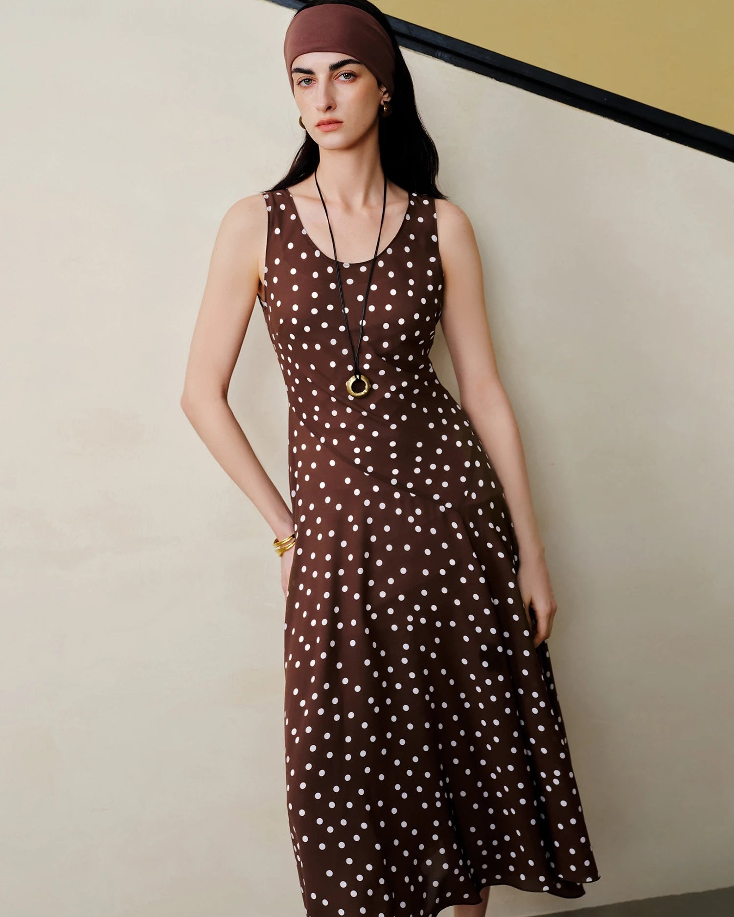 Polka Dot Chiffon Bias-Cut Dress