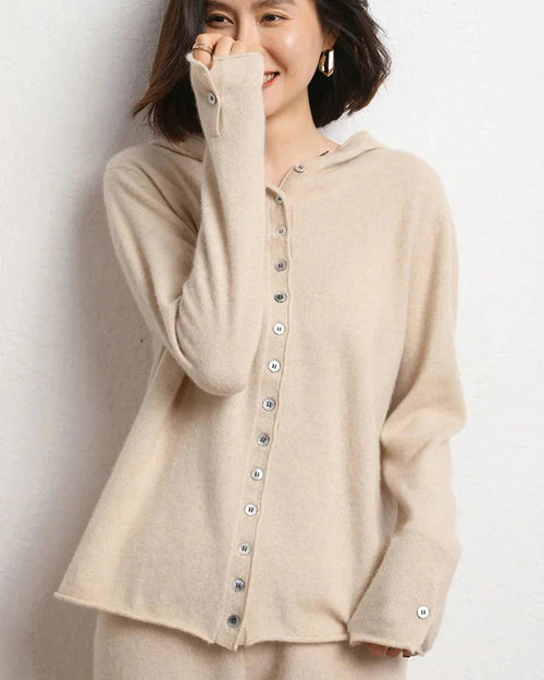 Cashmere Knitted Hooded Cardigan