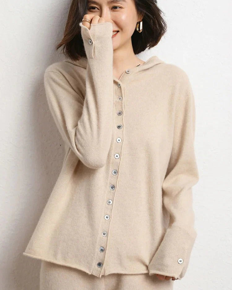Cashmere Knitted Hooded Cardigan