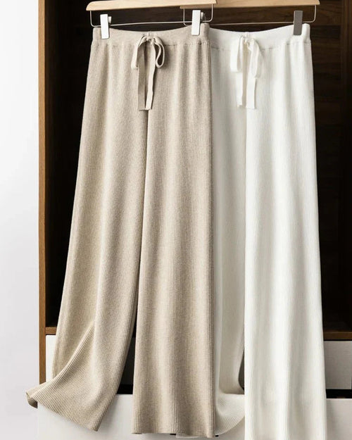 Ribbed Knitted Wide Leg Wool Pants