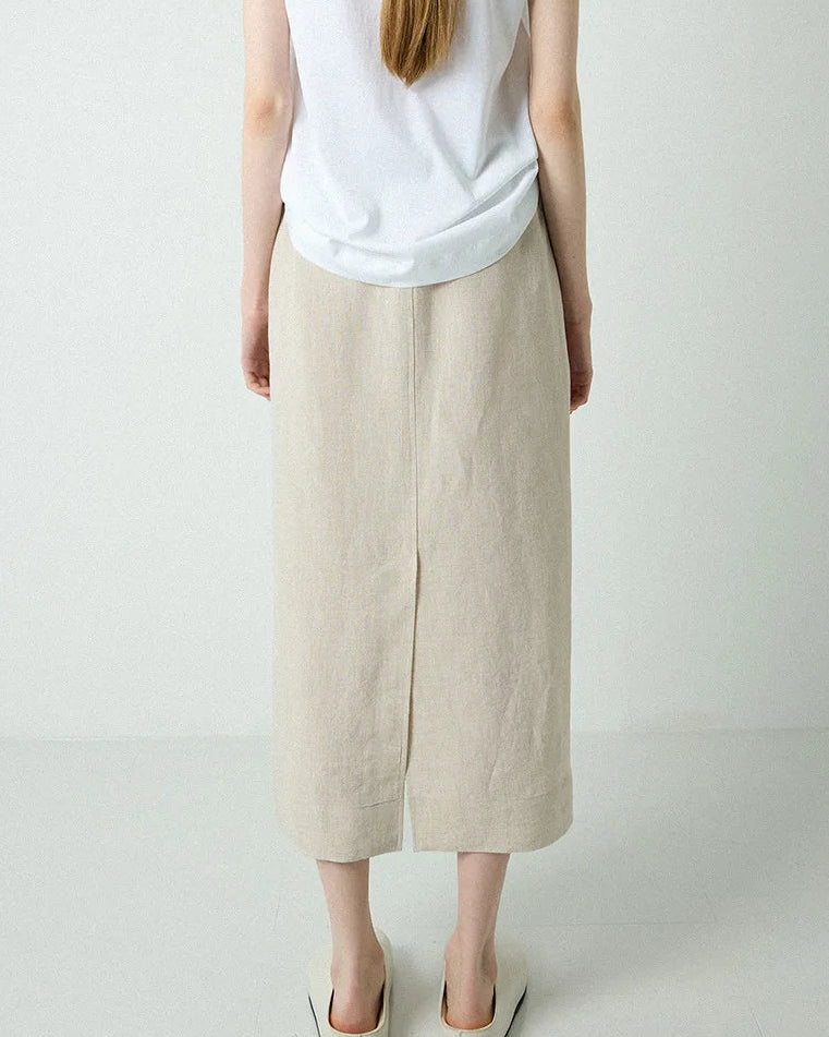 Loose-Fit Linen A-Line Skirt With Tie Waist