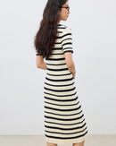 Long Striped Polo Collar Knit Dress