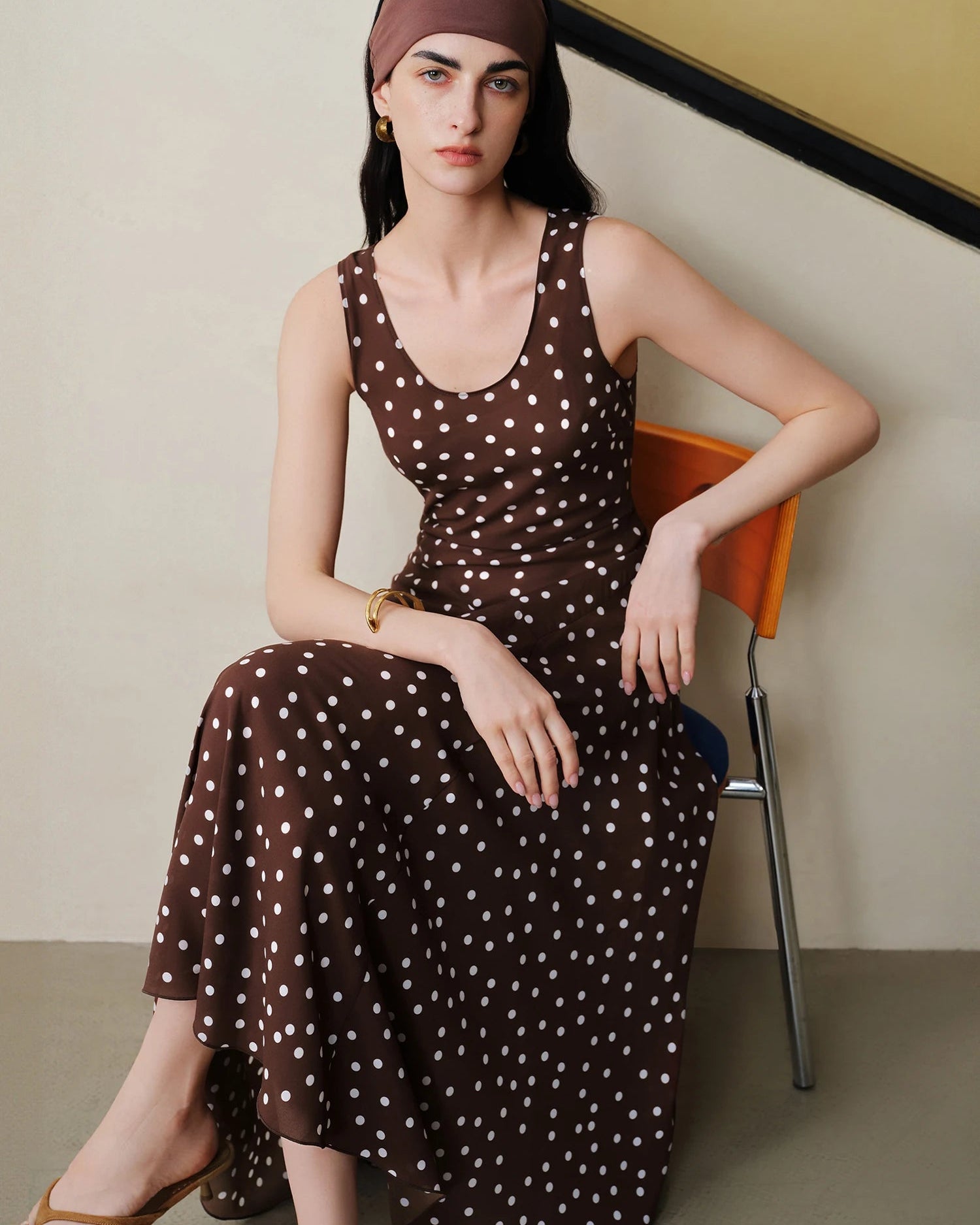 Polka Dot Chiffon Bias-Cut Dress