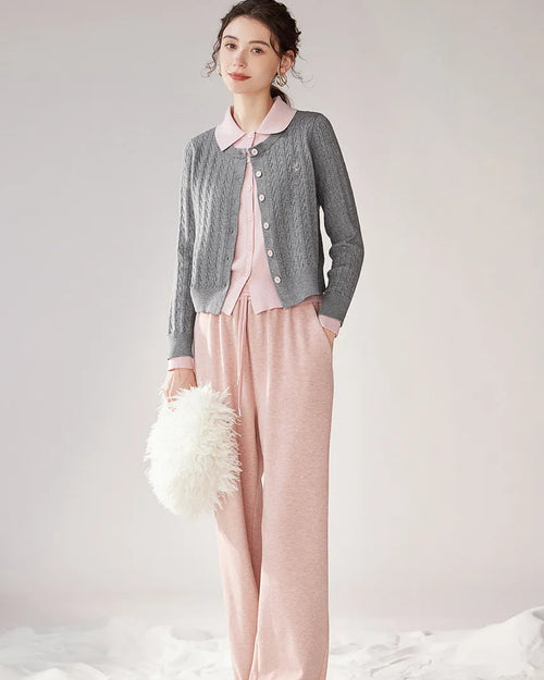 Color-Blocked Faux Two-Piece Knit Cardigan