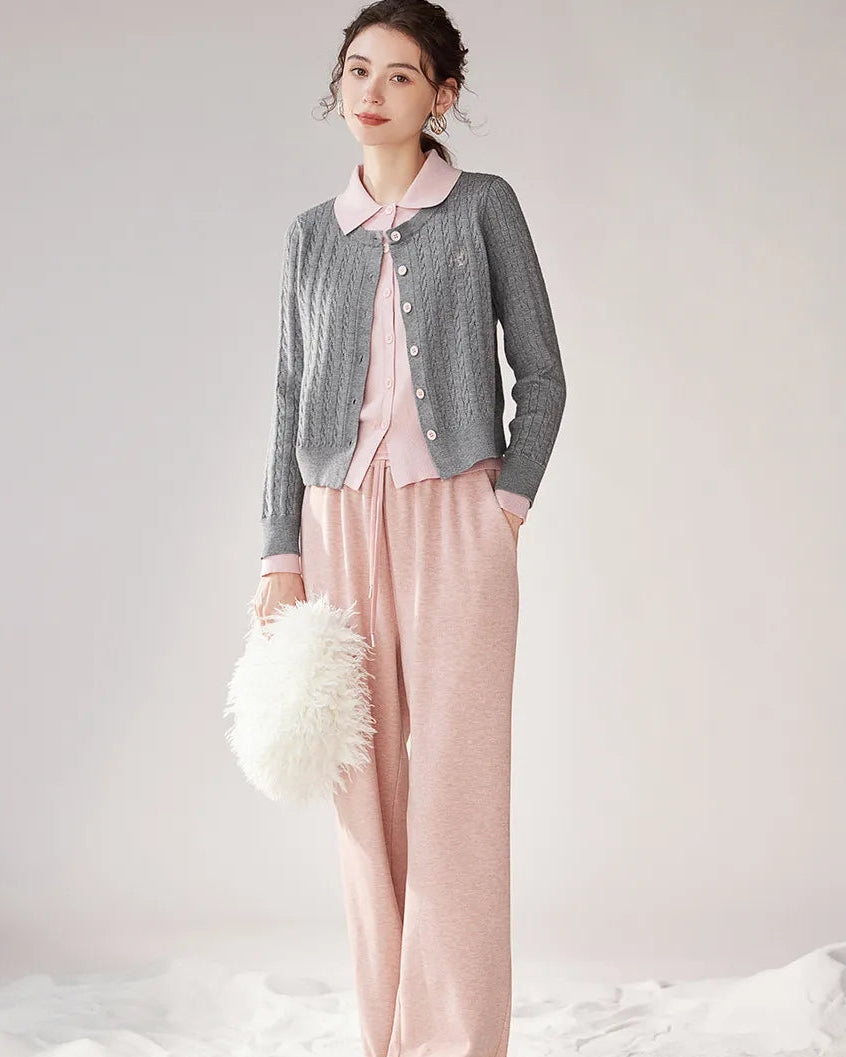 Color-Blocked Faux Two-Piece Knit Cardigan