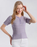 Silk-Cotton Striped Short-Sleeve Round-Neck Tee
