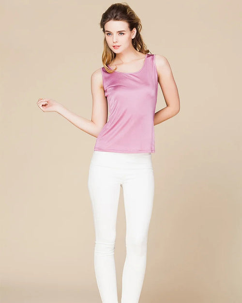Silk-Viscose Jersey O-Neck Knit Sleeveless Tank Top