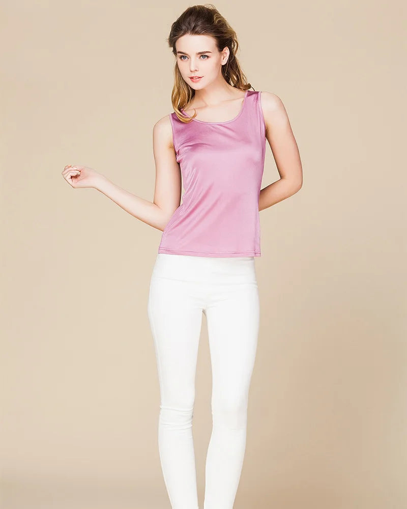 Silk-Viscose Jersey O-Neck Knit Sleeveless Tank Top