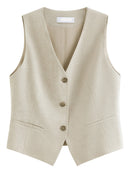 Loose-Fit V-Neck Woven Sleeveless Vest