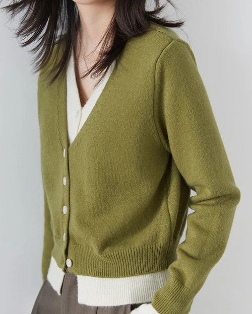Contrast Trim V-Neck Knit Cardigan