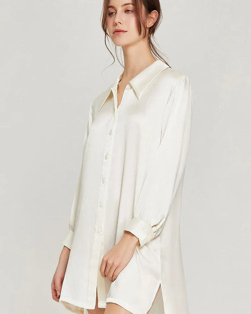 Mulberry Silk Turn-Down Collar Long Sleeve Shirt