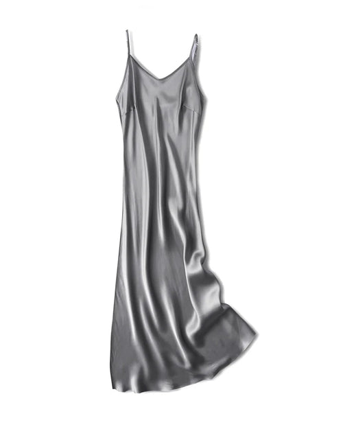 Mulberry Silk Spaghetti Strap V-Neck Maxi Dress