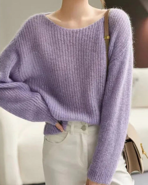 Boat-Neck Drop-Shoulder Knit Pullover