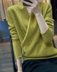 V-neck Wrap Style 100% Wool Knitted Sweater