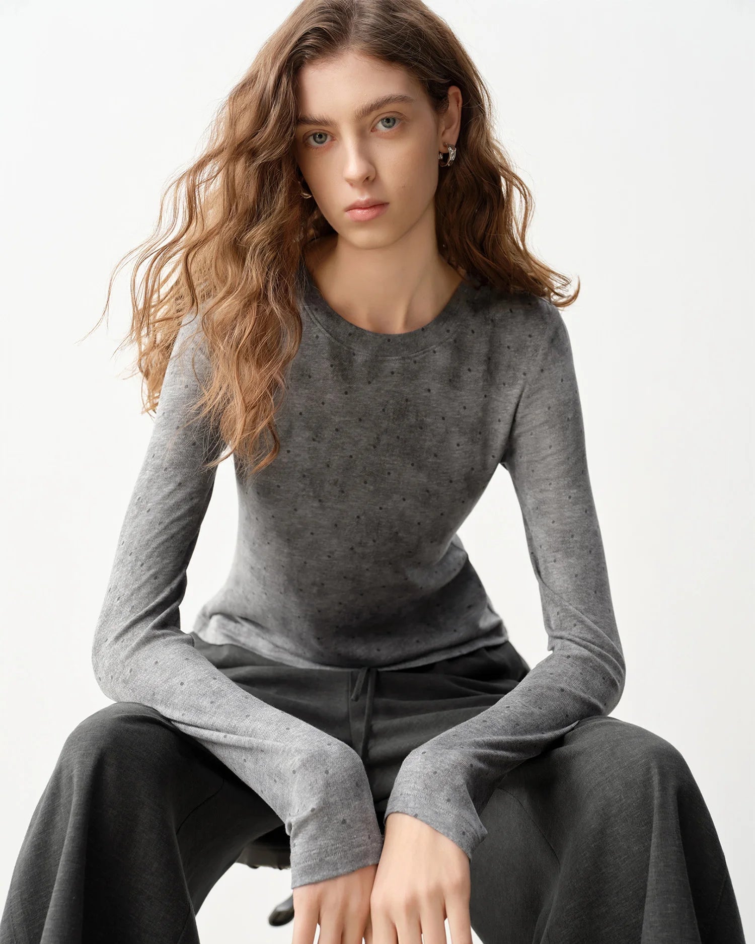 Polka-Dot Crew-Neck Long-Sleeved T-Shirt