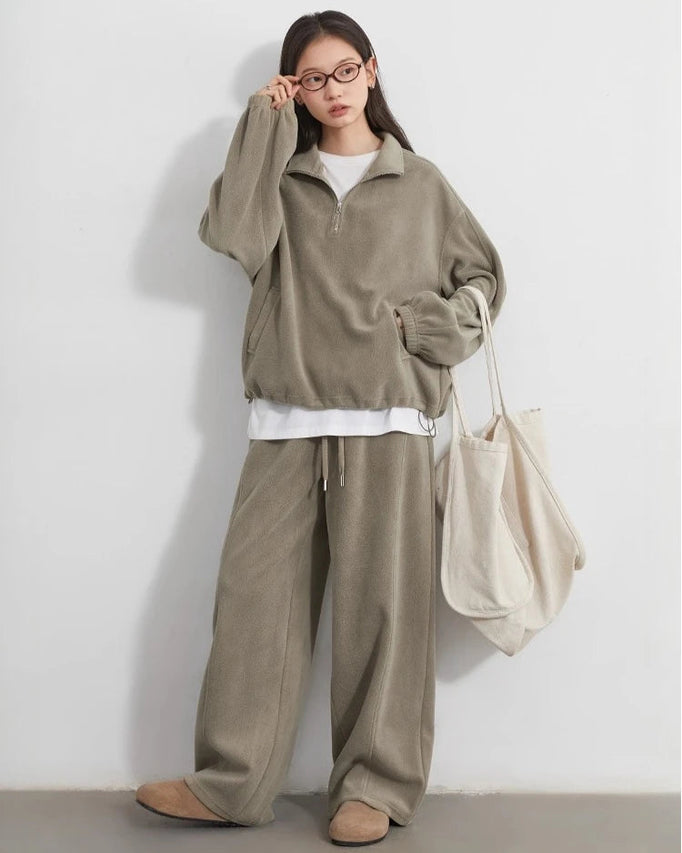 Granular Velvet Stand-Collar Two-Piece Set