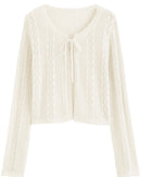 Linen Blend Open-Knit Lace-Up Cardigan