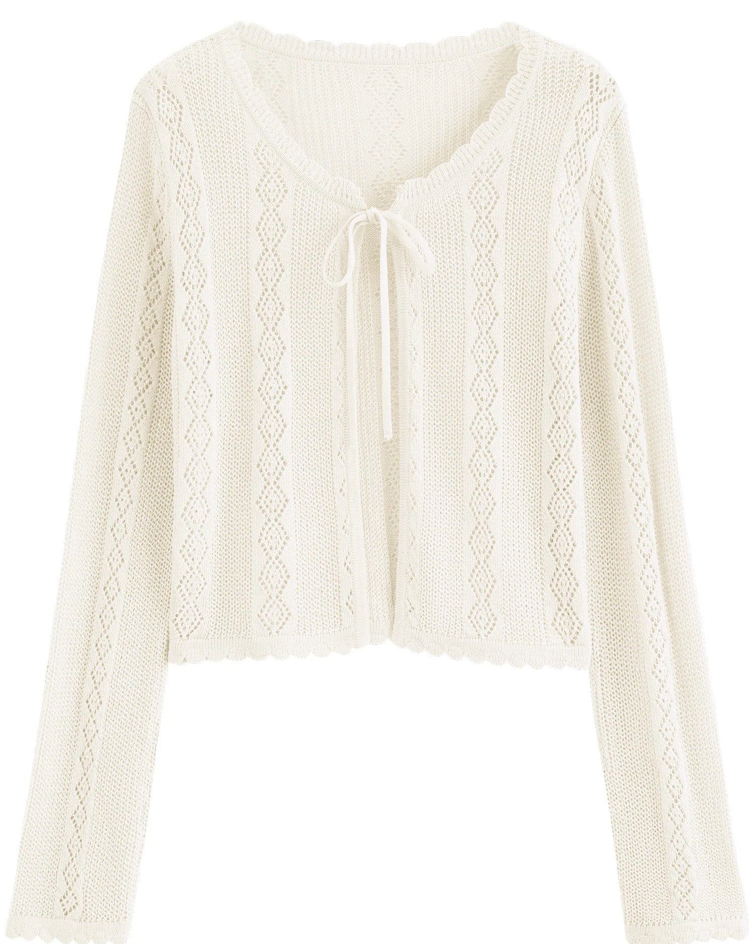 Linen Blend Open-Knit Lace-Up Cardigan