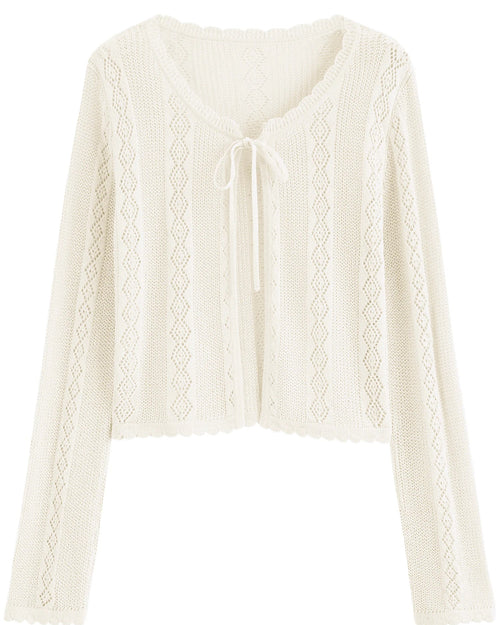 Linen Blend Open-Knit Lace-Up Cardigan