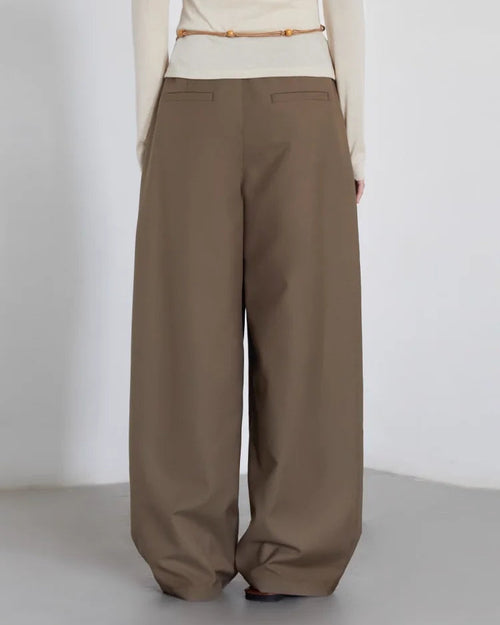 Drawstring Pleated Wide-Leg Suit Trousers