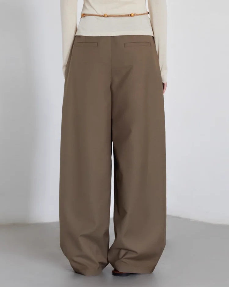 Drawstring Pleated Wide-Leg Suit Trousers