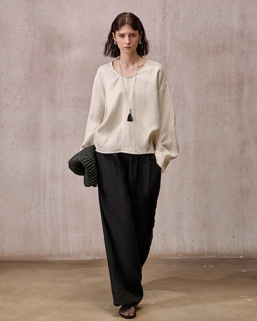 Loose-Fit Linen Crew-Neck Shirt