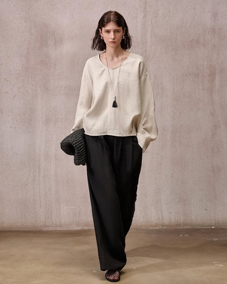 Loose-Fit Linen Crew-Neck Shirt