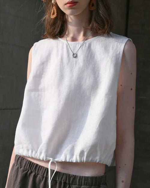 Linen Sleeveless O-Neck Casual Top