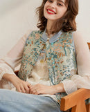 Elegant Jacquard Floral Round Neck Button Vest