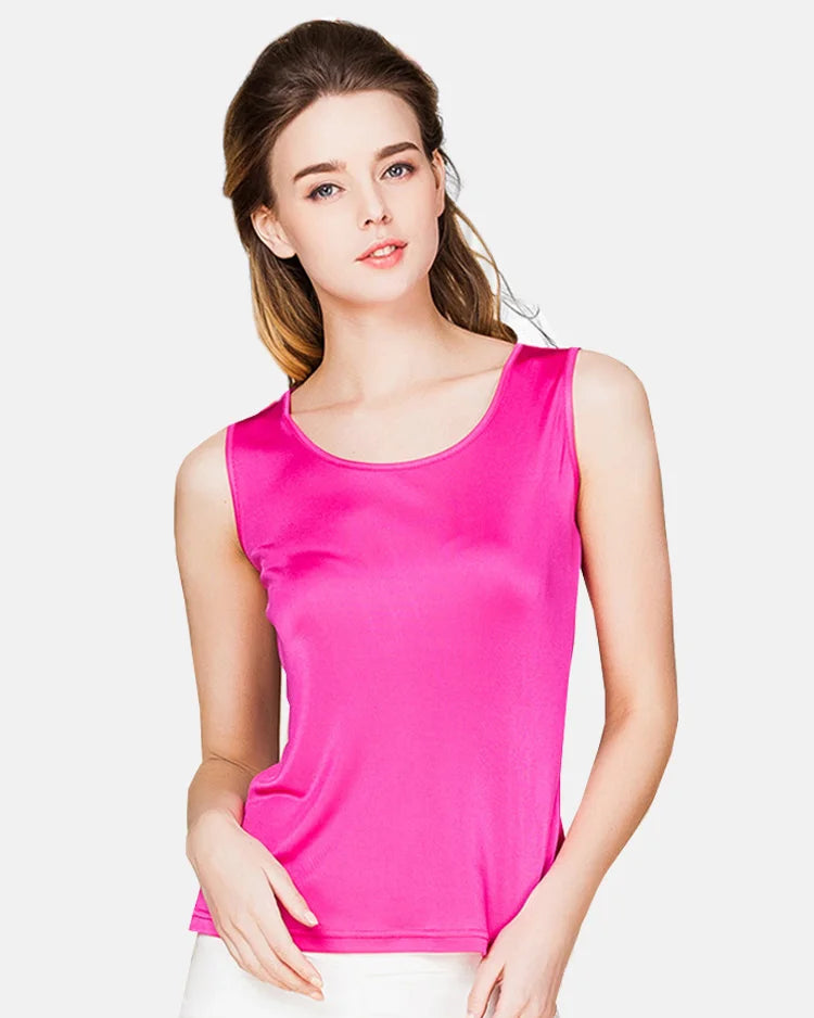 Silk-Viscose Jersey O-Neck Knit Sleeveless Tank Top