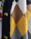Fleece Patchwork Vintage V-Neck Short Cardigan