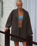 Cotton Long-Sleeve Shirt & High-Waist Shorts Set