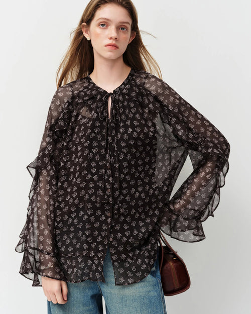 Floral Flowy Blouse With Silk-Blend Camisole