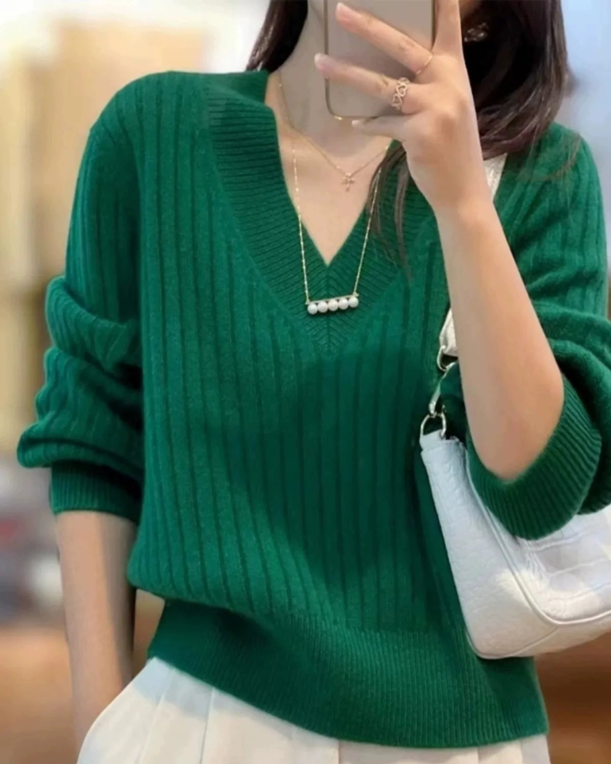 V-Neck 100% Cashmere Knitted Pullover Sweater