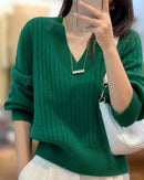 V-Neck 100% Cashmere Knitted Pullover Sweater