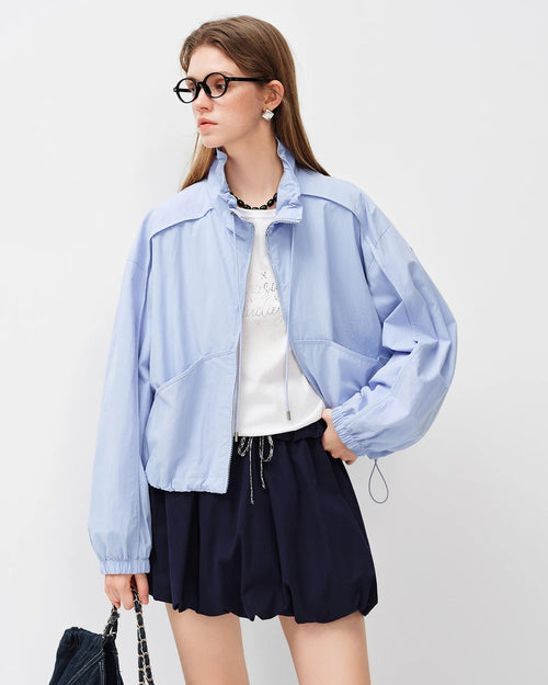 Stand-Collar Single-Breasted Short Jacket