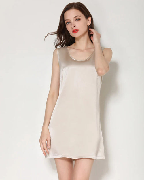 Mulberry Silk Round Neck Sleeveless Mini Dress