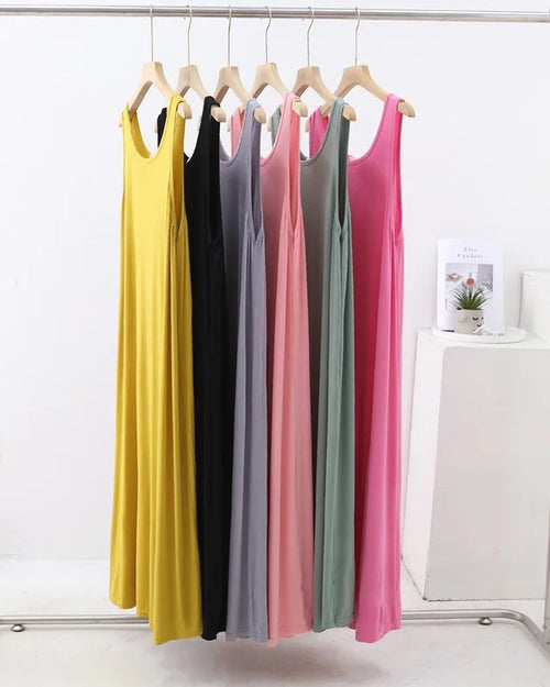 Modal Sleeveless Round-Neck Mid-Calf Sleep Dress