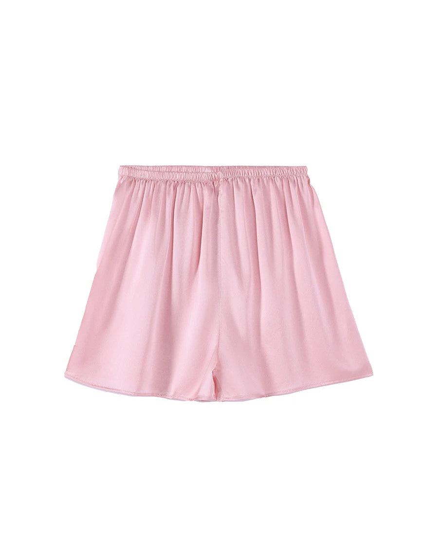 Mulberry Silk Satin Elastic-Waist Shorts