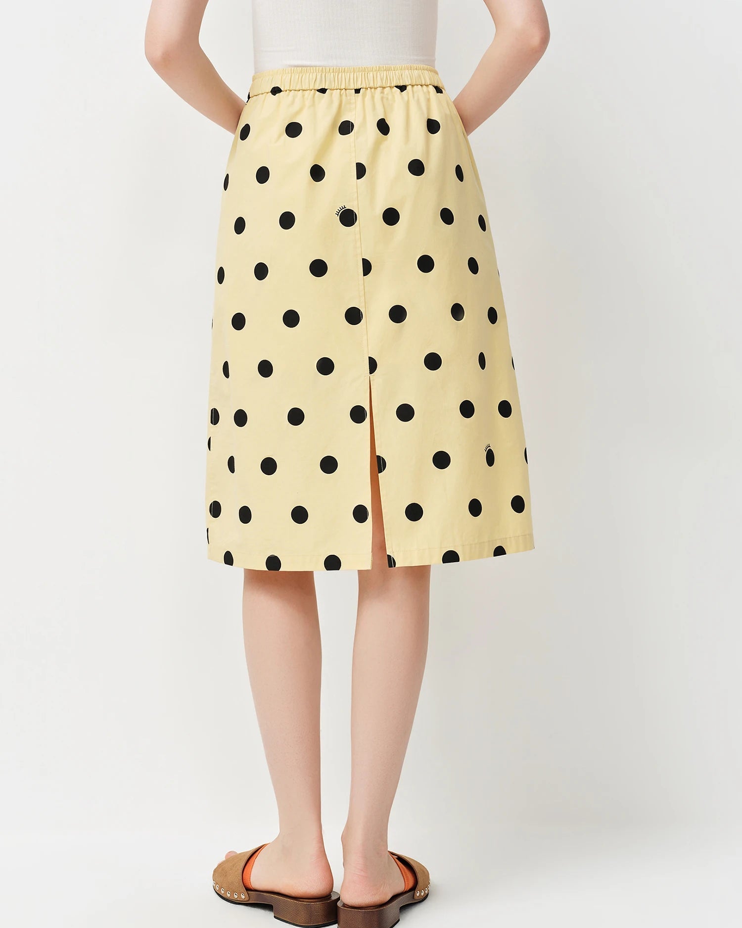 Polka Dot Cotton A-Line Midi Skirt