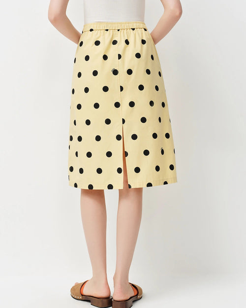 Polka Dot Cotton A-Line Midi Skirt